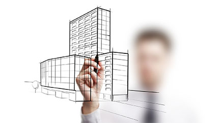 Man is drawing buildings